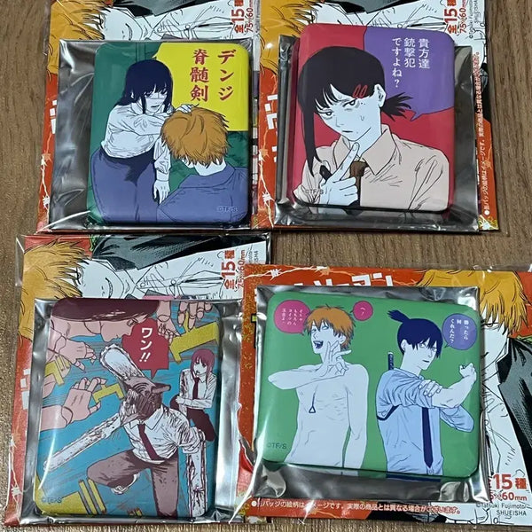 [BUNJANG] Chainsaw Man Studio Ghibli Collaboration Scene Square Can Badge Set (4 Types) / 체인소맨 중프샵 명장면 스퀘어 캔뱃지4종 일괄판매