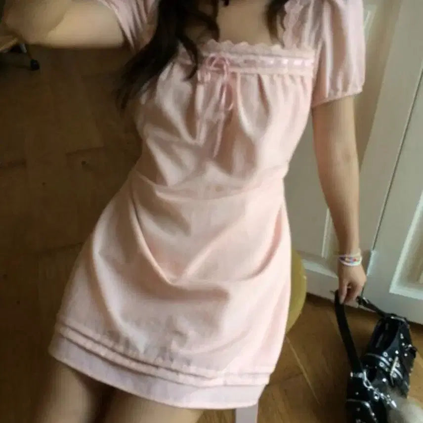 [BUNJANG] Pink Lace Dress / 핑크 레이스 원피스