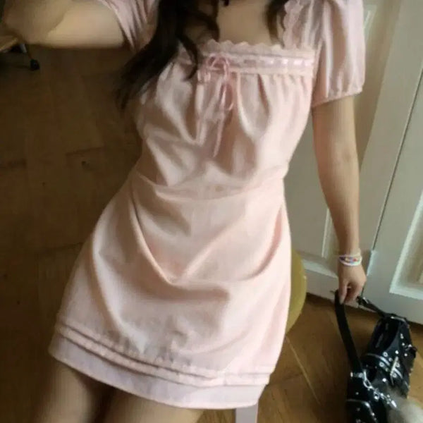 [BUNJANG] Pink Lace Dress / 핑크 레이스 원피스