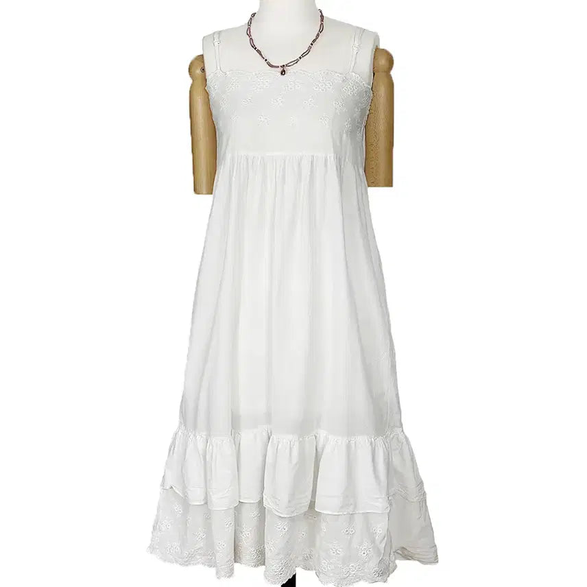 [BUNJANG] Vintage Japanese Lace Punching Neck Layered Long Dress / 일본빈티지 레이펀칭넥 레이어드끈나시 이너롱원피스 모리걸갸루y2k히피에스닉