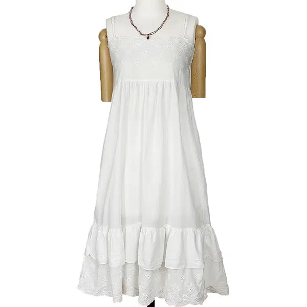 [BUNJANG] Vintage Japanese Lace Punching Neck Layered Long Dress / 일본빈티지 레이펀칭넥 레이어드끈나시 이너롱원피스 모리걸갸루y2k히피에스닉