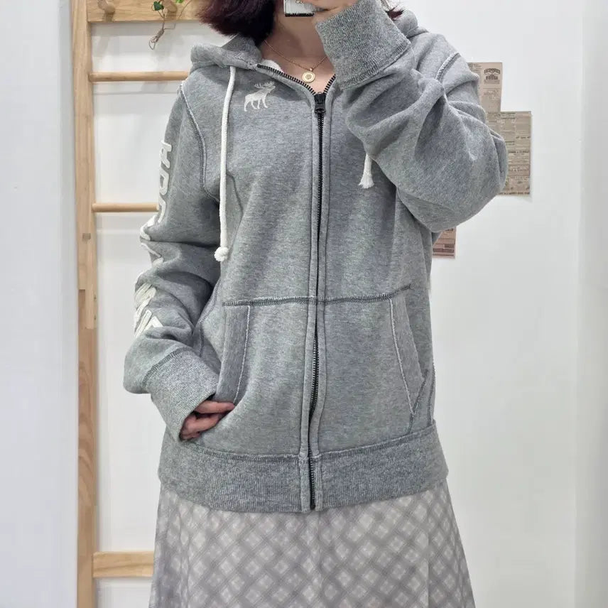 [BUNJANG] Abercrombie & Fitch Grey Hooded Zip-Up Hoodie L / [프립]L/아베크롬비 후드 집업 그레이