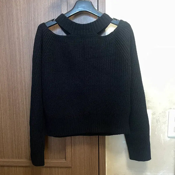 [BUNJANG] Black Off-Shoulder Knit Sweater / 블랙 오프숄더 니트 오프숄더 스웨터