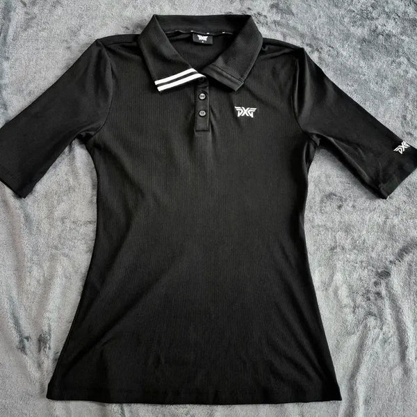 [BUNJANG] PXG Golf Women's Basic Ribbed Collar 5-Button Half Sleeve T-Shirt (Size M) / [정품]PXG 골프 여성 베이직 골지 카라 5부 반팔 티셔츠 M