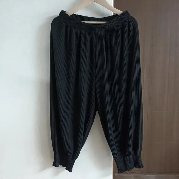 [BUNJANG] Black Pleated 7/10 Length Jogger Pants / 새옷)블랙 플리츠 7부 밴딩 조거 바지