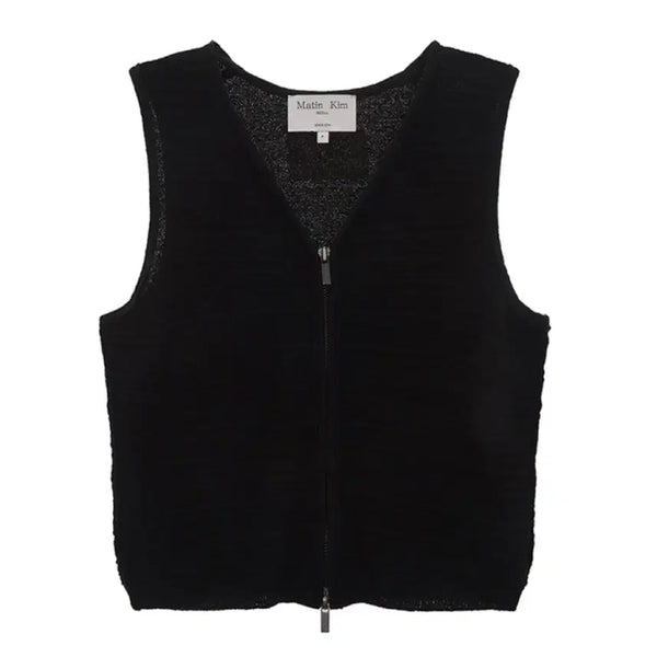 [BUNJANG] Matin Kim Stripe Texture Knit Zip-Up Vest / 마뗑킴 스트라이프 텍스쳐 니트 집업 베스트 새상품 조끼 슬리브리스