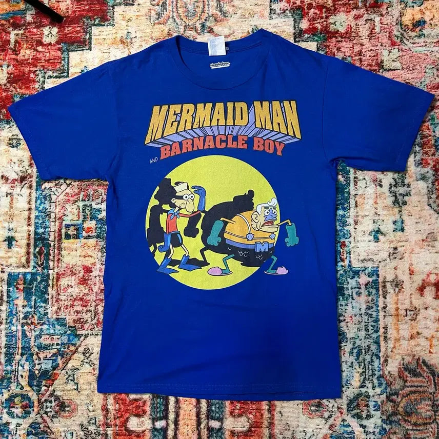 [BUNJANG] Nickelodeon SpongeBob SquarePants Mermaid Man & Barnacle Boy Vintage Cartoon T-Shirt (Size S) / [S] 스폰지밥 인어맨과 조개소년 빈티지 카툰티