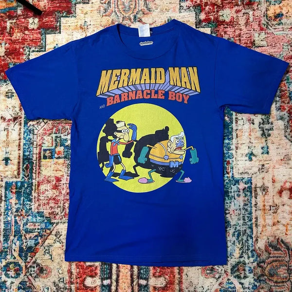 [BUNJANG] Nickelodeon SpongeBob SquarePants Mermaid Man & Barnacle Boy Vintage Cartoon T-Shirt (Size S) / [S] 스폰지밥 인어맨과 조개소년 빈티지 카툰티