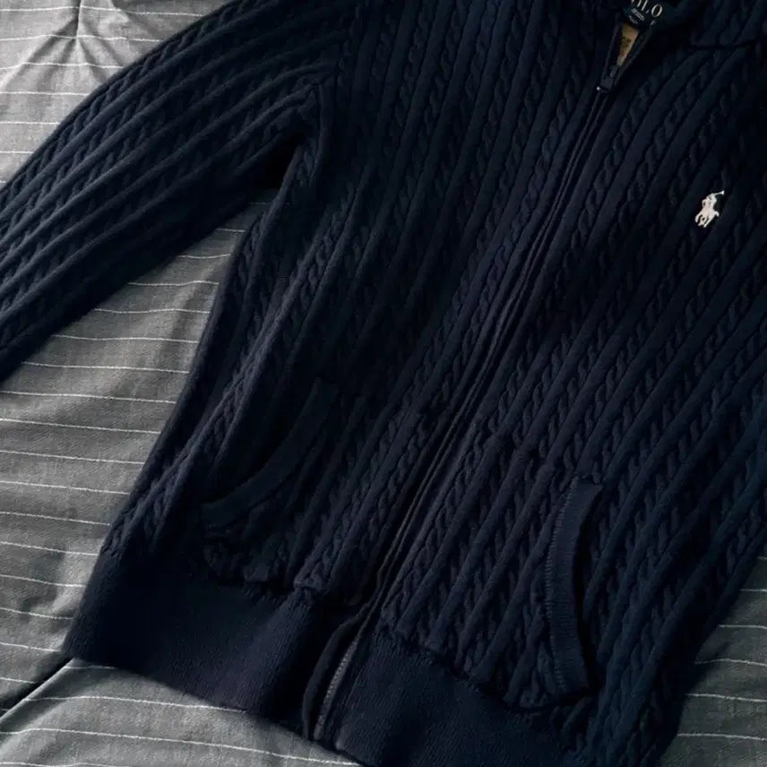 [BUNJANG] Polo Ralph Lauren Navy Hooded Knit Zip-Up Cardigan (Kids XL) / 폴로 네이비 후드니트집업