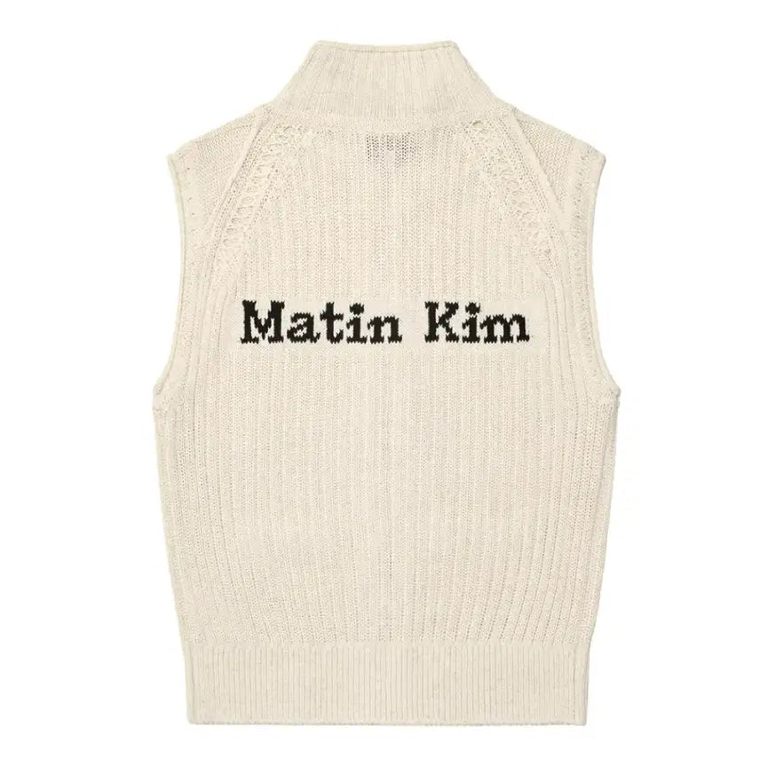 [BUNJANG] Matin Kim Back Logo High Neck Knit Vest / 마뗑킴 백 로고 하이 넥 니트 베스트 새상품 조끼 슬리브리스