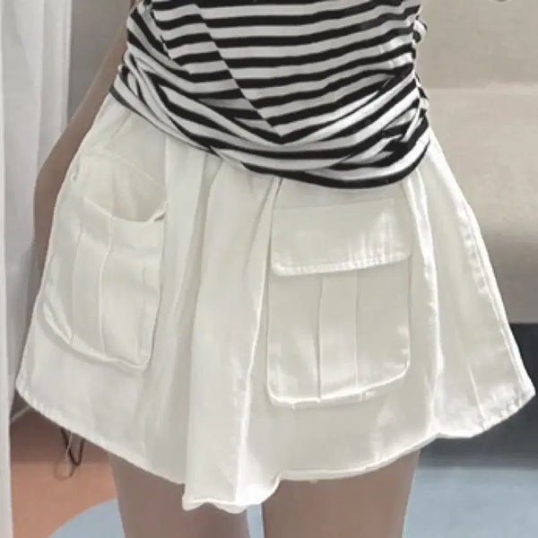 [BUNJANG] Cotton Cargo Skirt Pants White/Khaki/Black / 면 카고 치마바지 화이트/카키/블랙