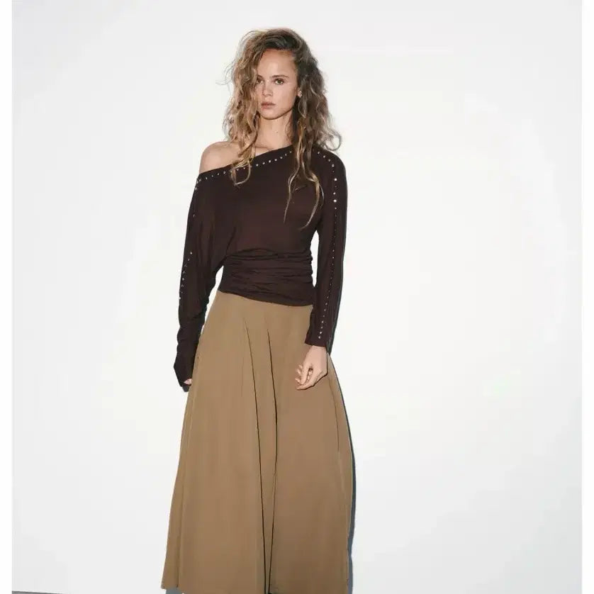[BUNJANG] ZARA Nylon Midi Skirt S Dark Beige / ZARA 자라 나일론 미디 스커트 S (다크 베이지)