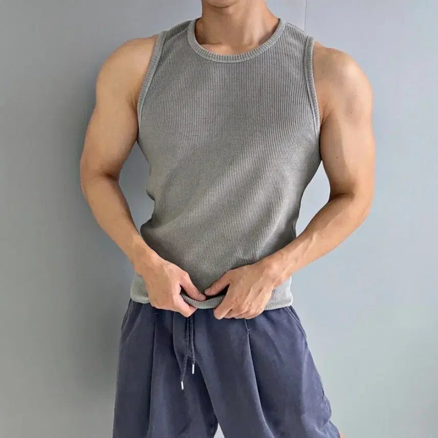 [BUNJANG] Men's Thick Ribbed Muscle Fit Tank Top / 두꺼운 남자 머슬핏 골지 나시 FREE