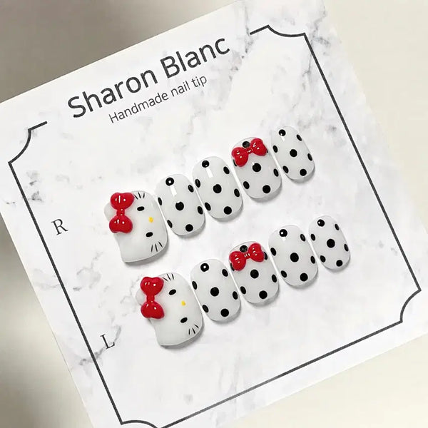 [BUNJANG] Sharon Blanc Dot Nail Tips - 15 Shape Variety / 가로키티 도트 네일팁 / 15종 쉐입