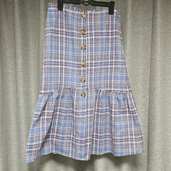 [BUNJANG] Plastic Island Check Button Flared Midi Skirt / plastic island 플라스틱 아일랜드 체크밴트 버튼스커트 m s~m