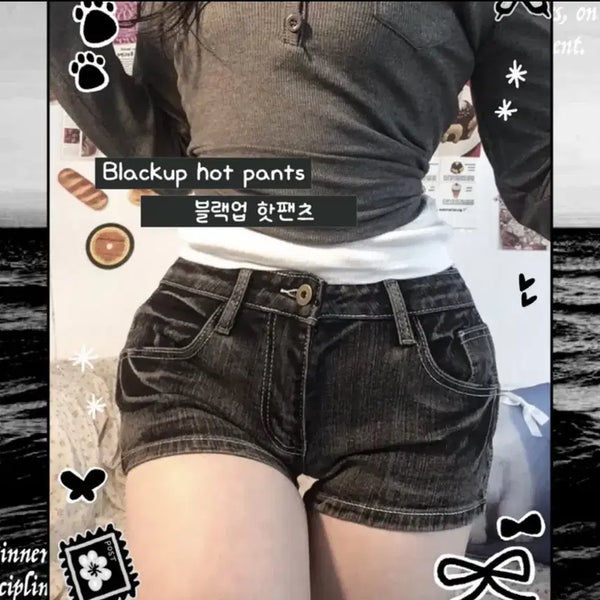[BUNJANG] Strawberry Boutique Black-Up Hot Pants Set with Hip Padded Underwear / 에이블리 딸기부티크 블랙업 핫팬츠 반바지 + 골반뽕 팬티 속바지 세트 빈티지 일괄