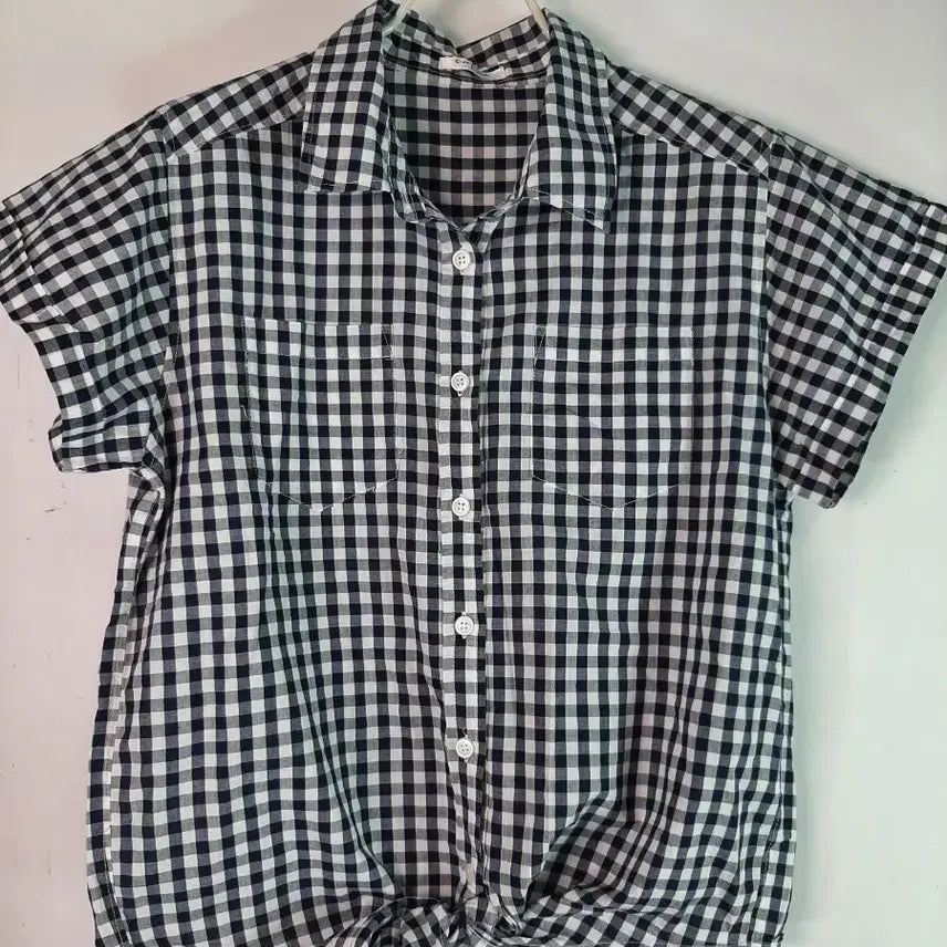 [BUNJANG] Colza Check Short Sleeve Shirt Navy / [M-L]colza 체크 짧은 셔츠