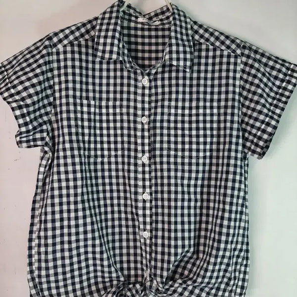 [BUNJANG] Colza Check Short Sleeve Shirt Navy / [M-L]colza 체크 짧은 셔츠