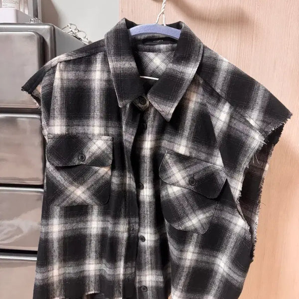 [BUNJANG] All Right Check Mini Sleeveless Vest / 올라이츠 체크민소매 베스트 허니베스트