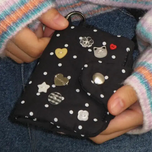 [BUNJANG] Ronron Multi Button Card Wallet Black Dot / 론론 멀티 버튼 카드 월렛 블랙 도트