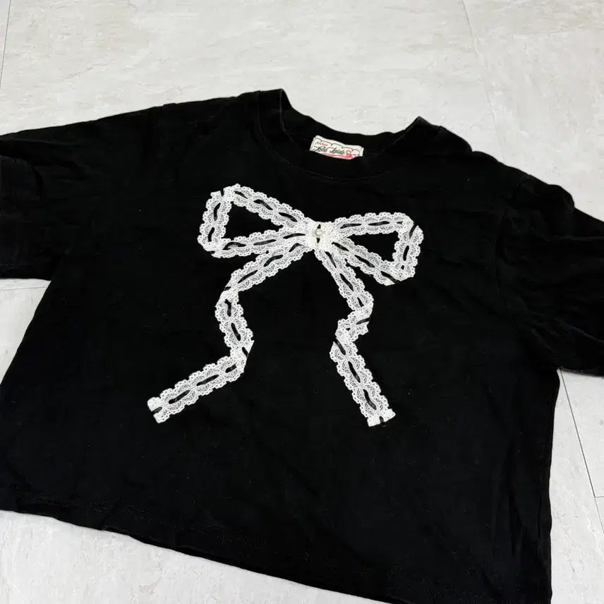 [BUNJANG] Jollyraid Ribbon Lace Short Sleeve T-Shirt / 졸리레이드 리본 레이스 반팔티셔츠