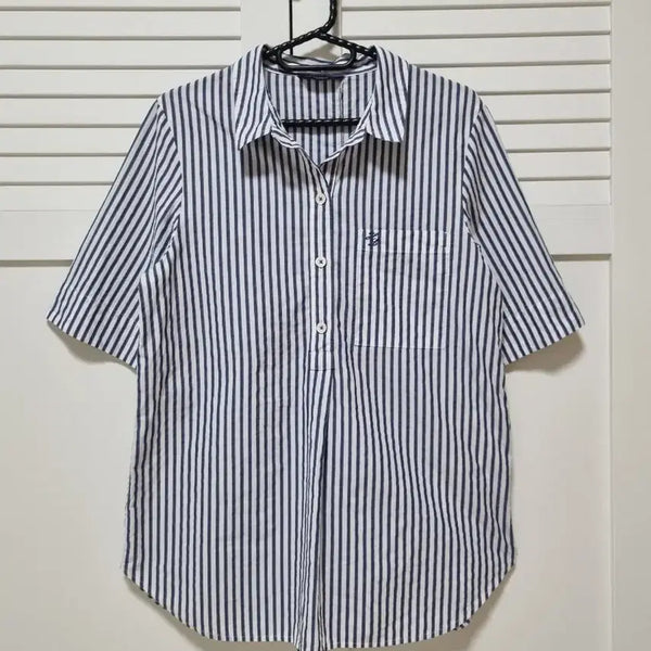 [BUNJANG] Hazzys Cotton Short-Sleeve Half-Open Shirt Navy Size 85 / 헤지스 반오픈 면반팔셔츠. 85