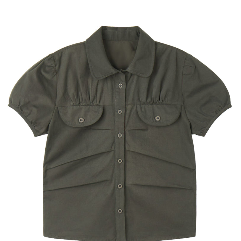 [BUNJANG] DANDEL DD Pleats Round Pocket Blouse - Charcoal / [새상품] 단델 블라우스 - 차콜