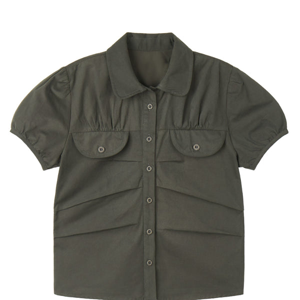 [BUNJANG] DANDEL DD Pleats Round Pocket Blouse - Charcoal / [새상품] 단델 블라우스 - 차콜
