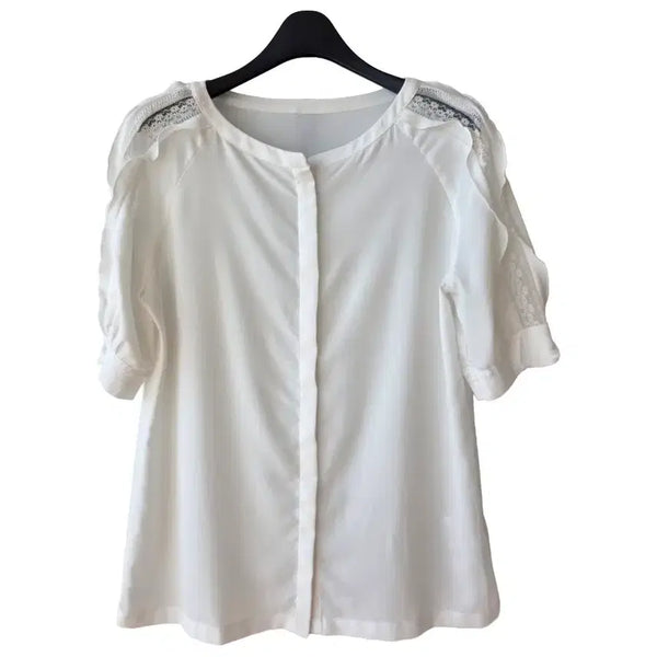 [BUNJANG] White Lace See-through Blouse / F/ 소매 레이스 블라우스/이염