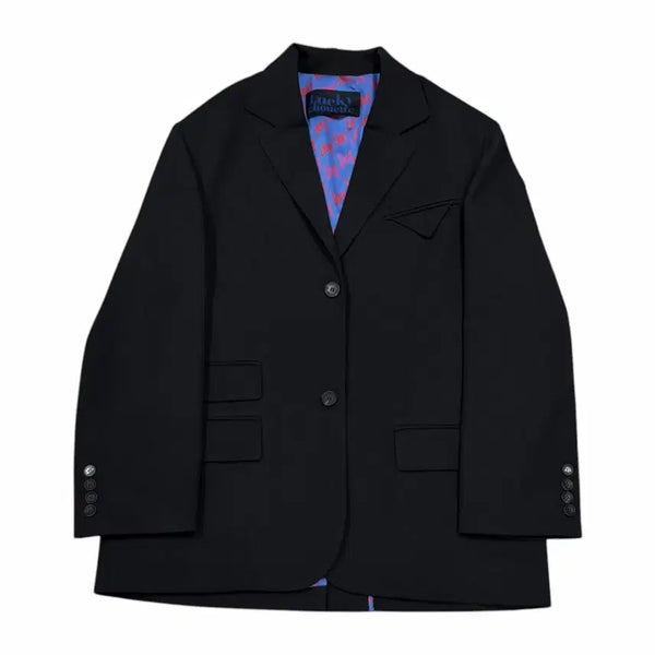 [BUNJANG] Lucky Chouette 22FW Back Open Oversized Single Blazer Jacket Black / 22FW 럭키슈에뜨 백 오픈 오버핏 싱글 블레이저 정장 마이 자켓 블랙 36