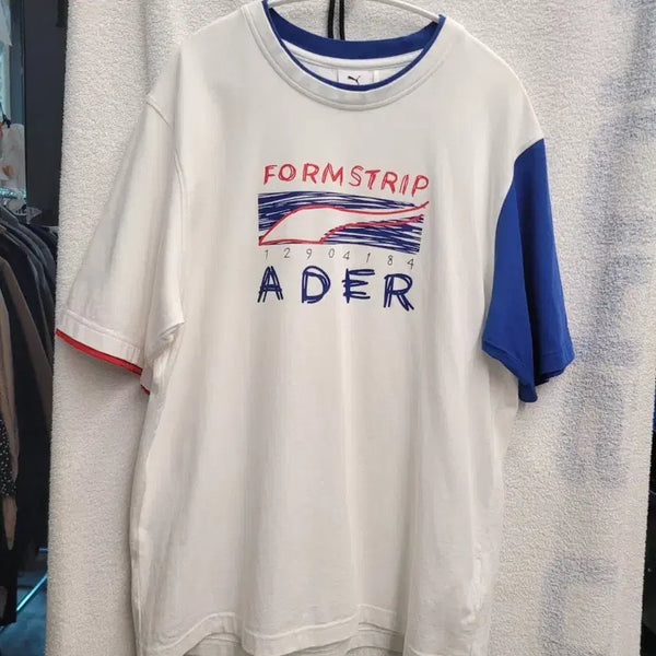 [BUNJANG] ADER Error Round T-Shirt White/Blue/Red / ADER 라운드 반팔티 남성 US. S