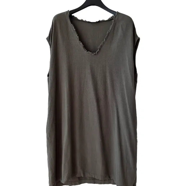 [BUNJANG] Boxy Mini Dress Khaki Cotton Linen / XL/ 카키 박시 미니원피스