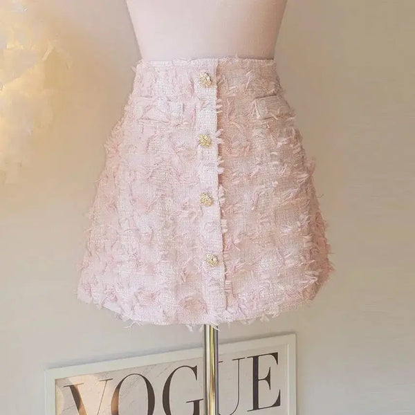 [BUNJANG] Feather Gold A-Line Mini Skirt / 깃털 금장 A라인 미니스커트 새상품 하객룩 파티룩 홀복