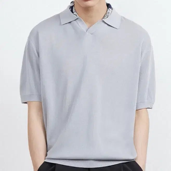 [BUNJANG] KIMUER Linen-like Collar Knit Blue / 키뮤어 린넨라이크 카라 니트 블루