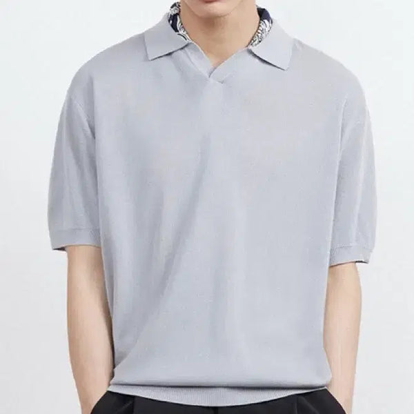 [BUNJANG] KIMUER Linen-like Collar Knit Blue / 키뮤어 린넨라이크 카라 니트 블루