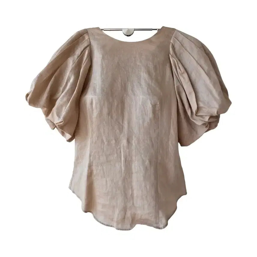 [BUNJANG] Linen Puff Balloon Blouse Beige / XS/ 린넨 퍼프벌룬 블라우스/하자
