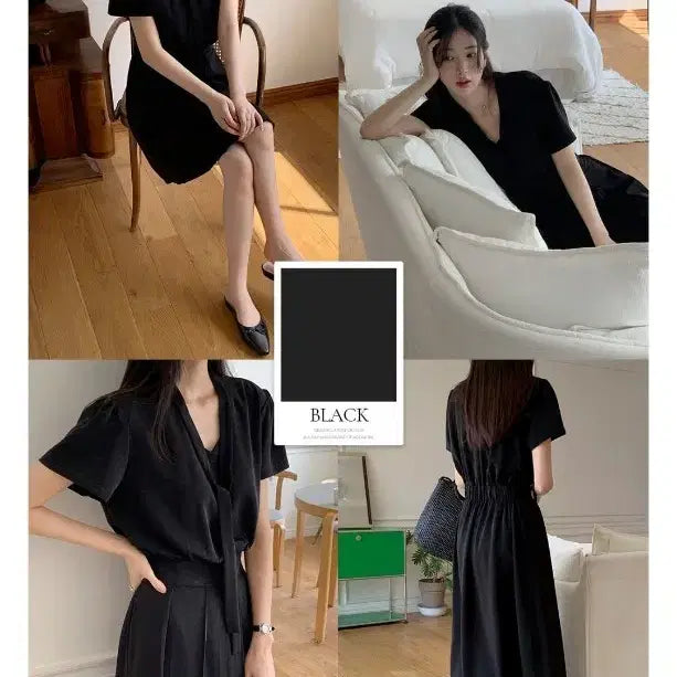 [BUNJANG] Edmore Mynu Banding Pleats Half-Sleeve Tie Dress / 지그재그 에드모어 미뉴 밴딩 플리츠 반팔 타이 원피스