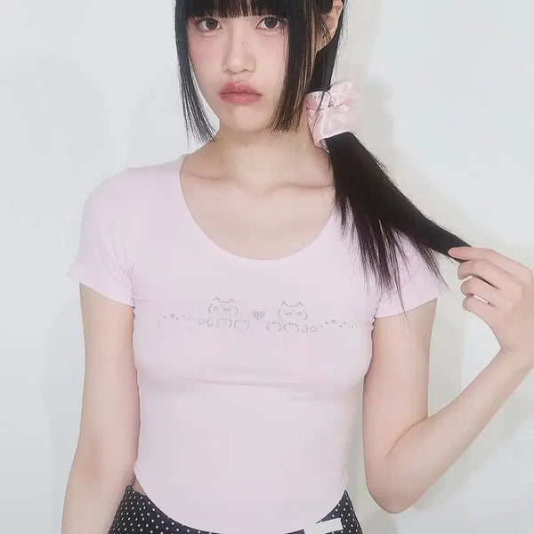 [BUNJANG] Illygo Nyan-ko Hotfix T-shirt Pink / 일리고 냥코 핫픽스 티셔츠 핑크