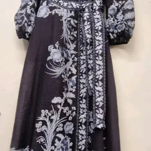 [BUNJANG] Linen Blend Floral Wrap Long Dress / 44)린넨 혼방 플라워 랩 롱원피스