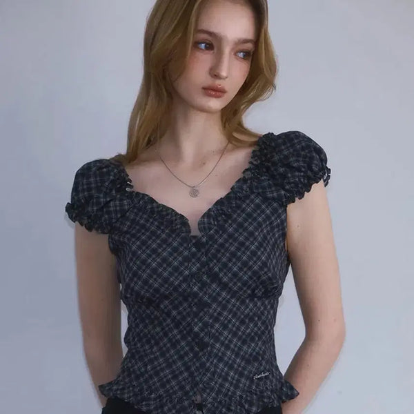 [BUNJANG] Rosy Franz Check Blouse / 로제프란츠 체크 블라우스