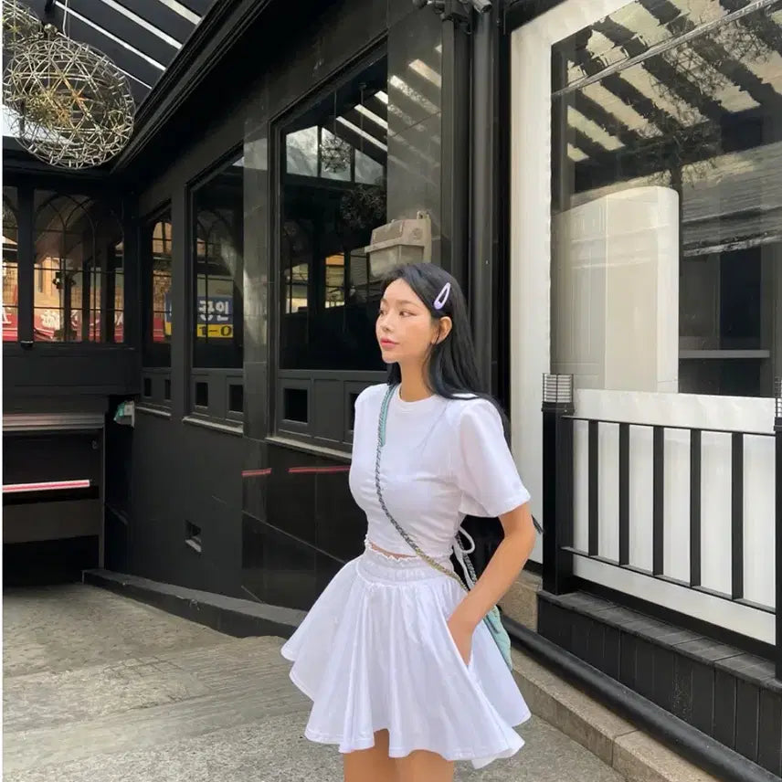 [BUNJANG] Flare Back Ribbon Two-Piece Set White / 지윈 플레어 백리본 투피스 세트 새상품