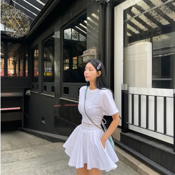 [BUNJANG] Flare Back Ribbon Two-Piece Set White / 지윈 플레어 백리본 투피스 세트 새상품