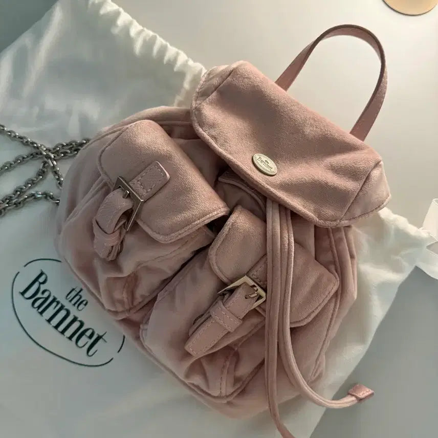 [BUNJANG] The Barnet Velvet Pink Backpack / 더바넷 벨벳 핑크 백팩