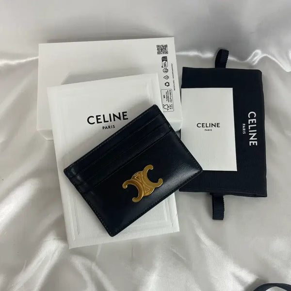 [BUNJANG] Celine Triomphe Card Holder Black Gold Hardware / 셀린느 트리옹페 카드지갑 블랙 금장 S급 풀세트
