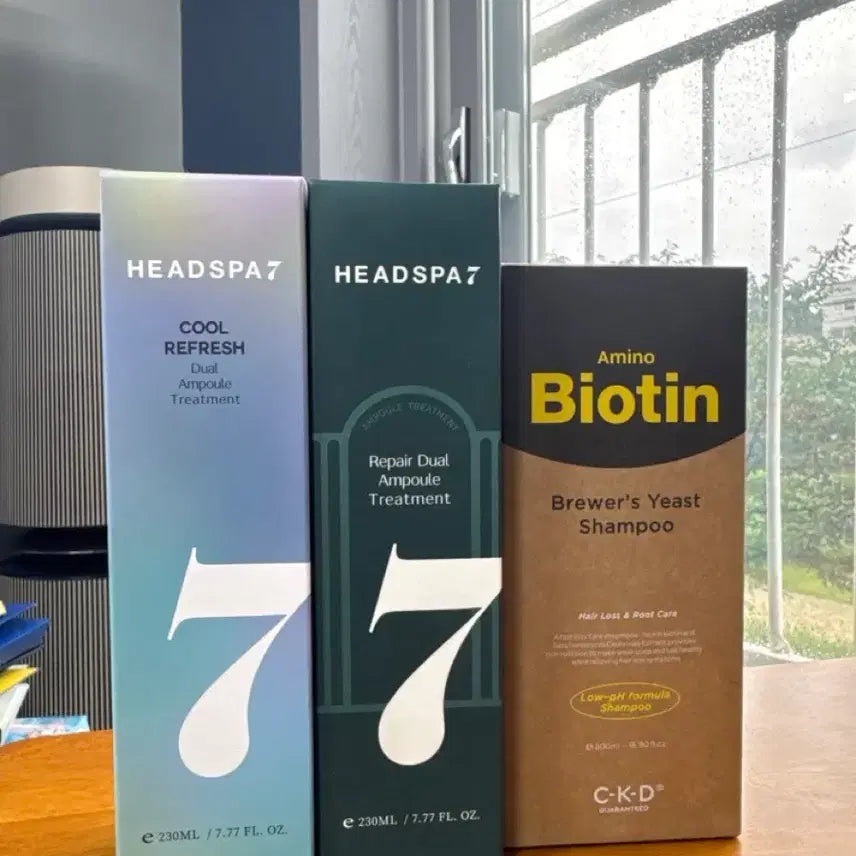 [BUNJANG] Headspa7 Ampoule Treatment (2 Types) + Biotin Shampoo / 헤드스파7 앰플 트리트먼트 2종 + 비오틴 샴푸1