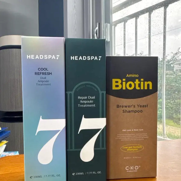 [BUNJANG] Headspa7 Ampoule Treatment (2 Types) + Biotin Shampoo / 헤드스파7 앰플 트리트먼트 2종 + 비오틴 샴푸1