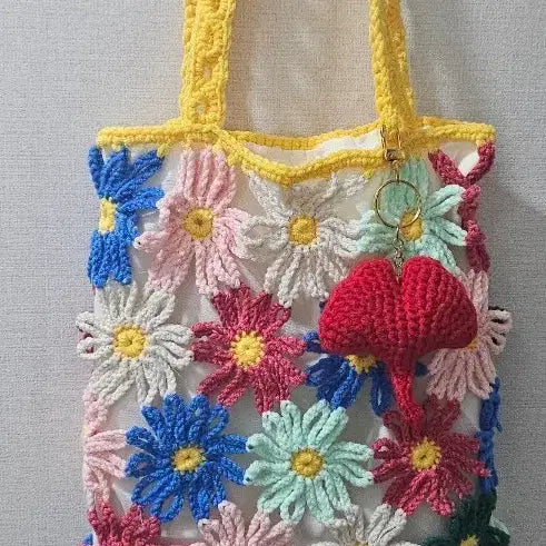 [BUNJANG] Handmade Knit Flower Shoulder Bag Yellow / 뜨개꽃 가방 숄더백 옐로우