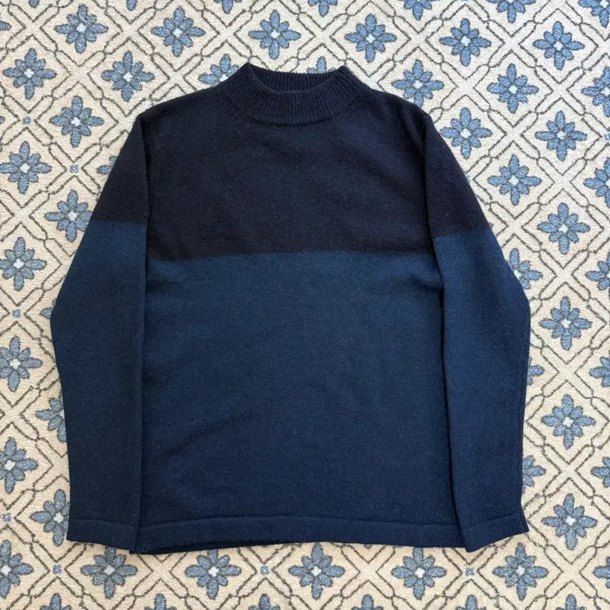 [BUNJANG] Steel By Hand Wool Block Knit Navy / 스틸바이핸드 울 블럭 니트 네이비