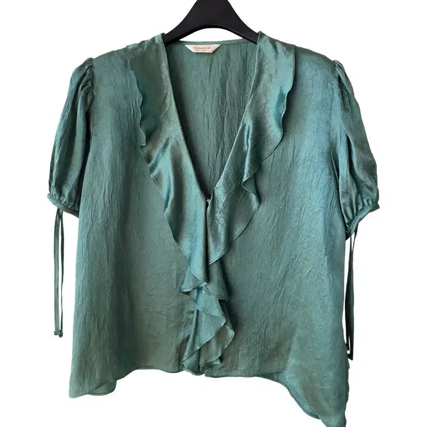[BUNJANG] Green Satin Blouse / XL/ 그린 새틴 블라우스