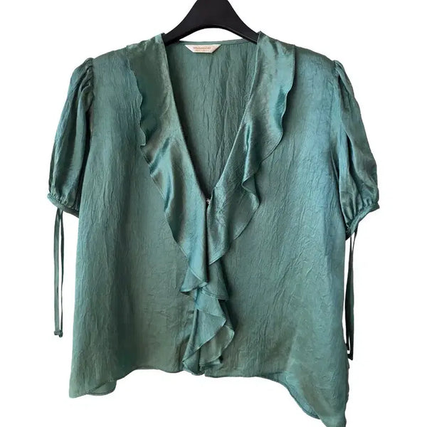 [BUNJANG] Green Satin Blouse / XL/ 그린 새틴 블라우스